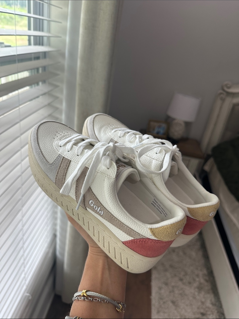 Gola Women’s White Leather Sneakers with Coral & Mustard Accents